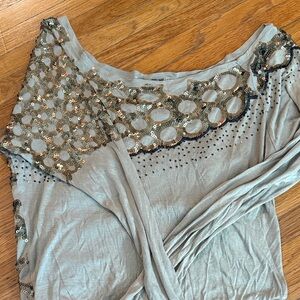 Ringspun olive/Gray Sequin Women's Top